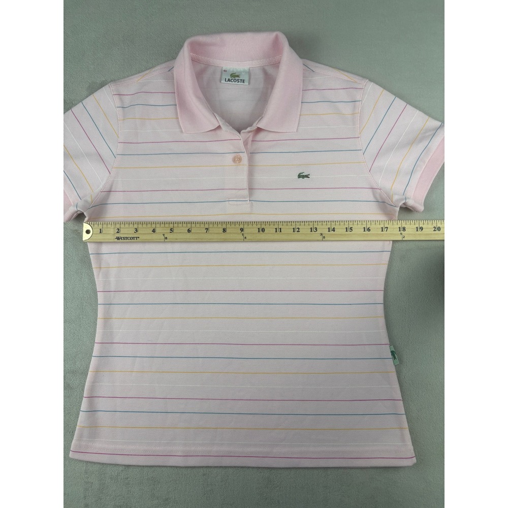 Lacoste Pink Striped Polo Top - Picture 5 of 7